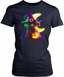 Black Cat Costume Witch Hat Moon Halloween T-Shirt