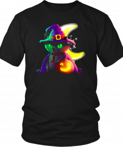Black Cat Costume Witch Hat Moon Halloween T-Shirt
