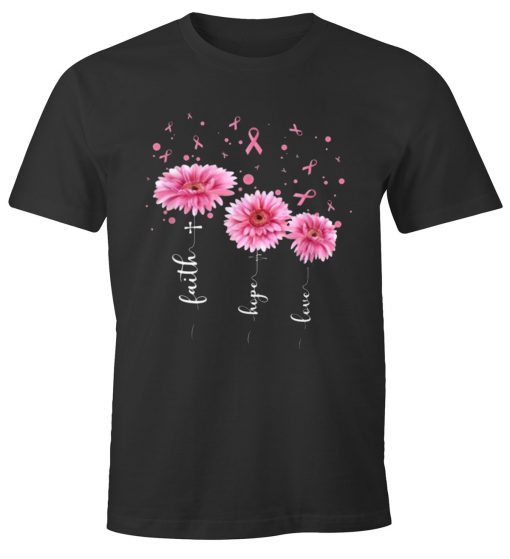 Faith Hope Love Pink Flower Breast Cancer Tee Shirt