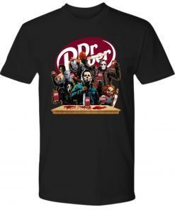 Horror Characters Drinking Dr Pepper Funny Halloween Gift T-Shirt