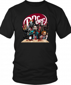 Horror Characters Drinking Dr Pepper Funny Halloween T-Shirt