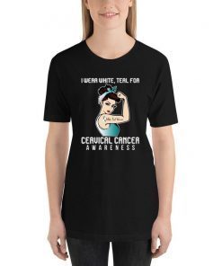 I Wear White Teal For Cervical Cancer Awareness For Cancer Warrior Offcial T-Shirt