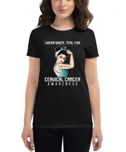 I Wear White Teal For Cervical Cancer Awareness For Cancer Warrior Offcial T-Shirt