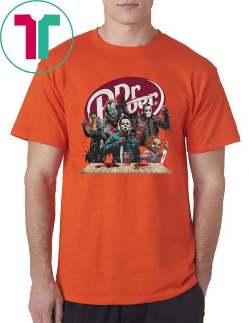 Buy Funny Halloween Horror Characters Drinking Dr Pepper T-Shirt