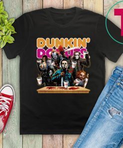 Horror Characters Drinking Dunkin Donuts T-Shirt Funny Halloween