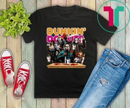 Horror Characters Drinking Dunkin Donuts T-Shirt Funny Halloween