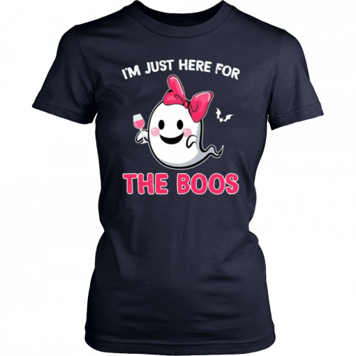 I'm Just Here For The Boos Ghost In Pink Ribbon Halloween Costume T-Shirt