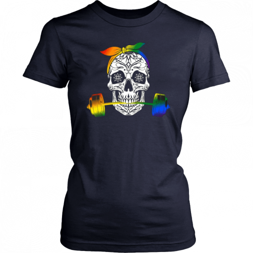 Rainbow Sugar Skull Weight Lifting LGBT Classic T-Shirt