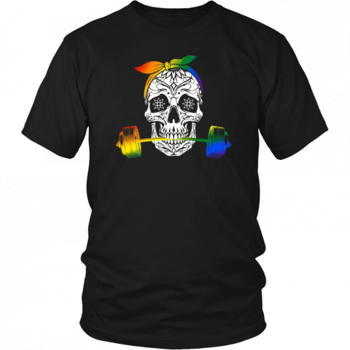 Rainbow Sugar Skull Weight Lifting LGBT Classic T-Shirt