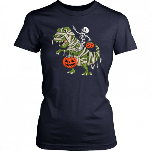 Skeleton Riding T-Rex Halloween T-Shirt