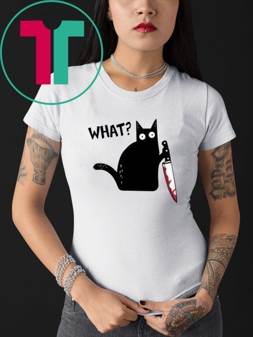 What Black Cat Holding Knife Funny Halloween Classic T-Shirt
