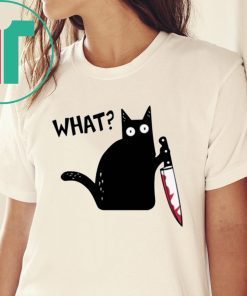 Offcial What Black Cat Holding Knife Funny Halloween T Shirt