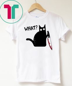 Offcial What Black Cat Holding Knife Funny Halloween T Shirt