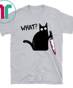 What Black Cat Holding Knife Funny Halloween T-Shirt
