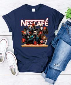 Buy Horror Characters Drinking Nescafe T-shirt Funny Halloween
