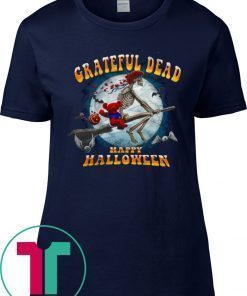 Happy Halloween Skeleton And Bear Riding Broomstick Grateful Dead T-Shirt