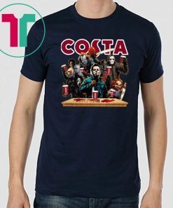 Horror Characters Drinking Costa T-shirt Funny Halloween Gift