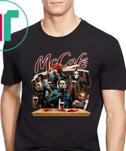 Horror Characters Drinking Mc Cafe Funny Halloween T-Shirt
