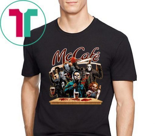 Horror Characters Drinking Mc Cafe Funny Halloween T-Shirt