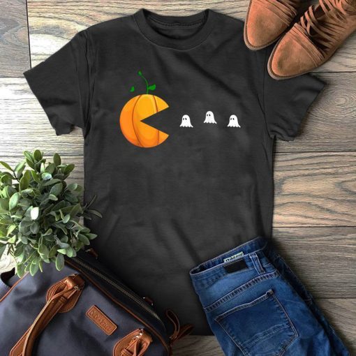 Mens Halloween Pumpkin pacman ghost T-Shirt