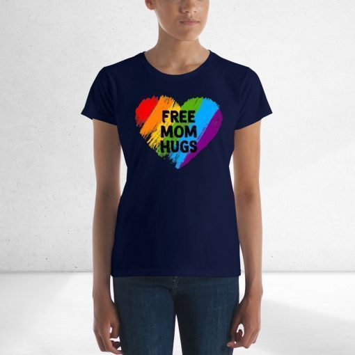 Free Mom Hugs Rainbow Heart LGBT Pride Tee Shirt