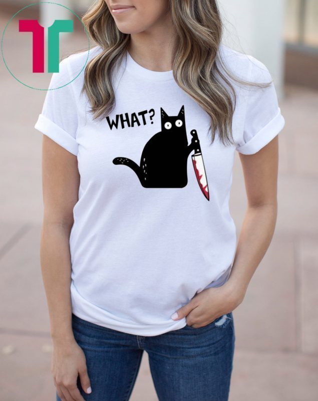 black cat with knife t shirt