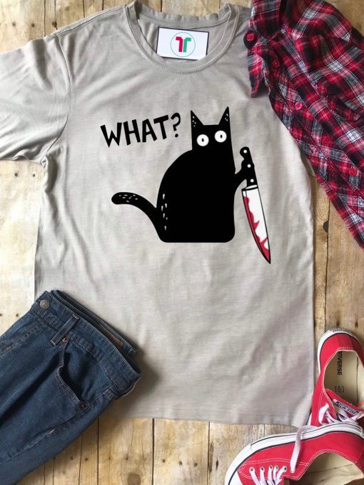 What Black Cat Holding Knife Unisex T-Shirt