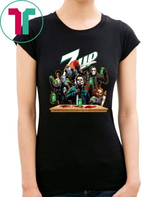 Horror Characters Drinking 7UP Funny Halloween Gift T-Shirt