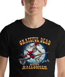 Happy Halloween Skeleton And Bear Riding Broomstick Grateful Dead T-Shirt