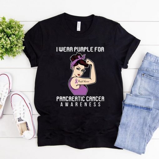 I Wear Purple For Cancer Warrior For Pancreatic Cancer Awareness T-Shirt