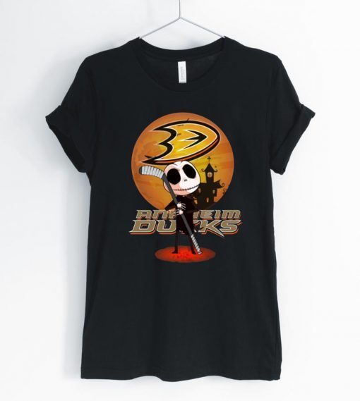 Jack Skellington Holding Hockey Stick Anaheim Ducks Halloween Costume Classic T-Shirt