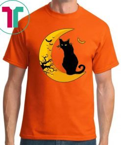 Black Cat Sitting By The Moon Halloween T-Shirt Cool Gift