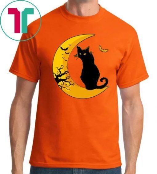 Black Cat Sitting By The Moon Halloween T-Shirt Cool Gift