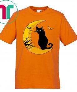 Black Cat Sitting By The Moon Halloween T-Shirt Cool Gift