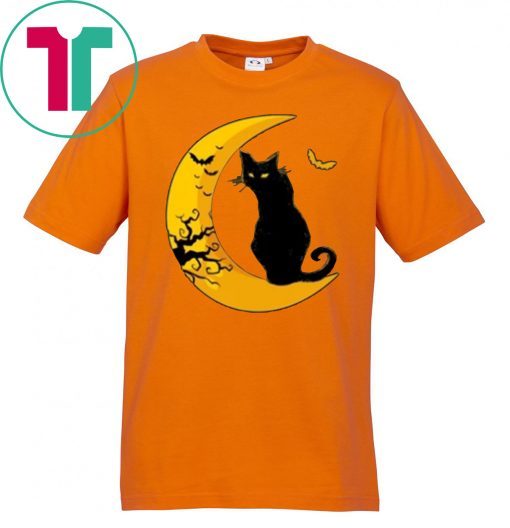 Black Cat Sitting By The Moon Halloween T-Shirt Cool Gift