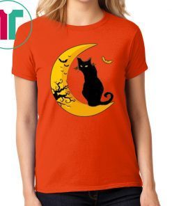 Black Cat Sitting By The Moon Halloween T-Shirt Cool Gift