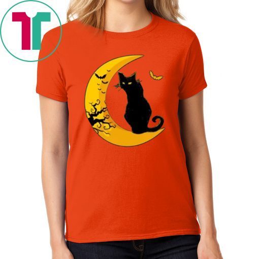 Black Cat Sitting By The Moon Halloween T-Shirt Cool Gift