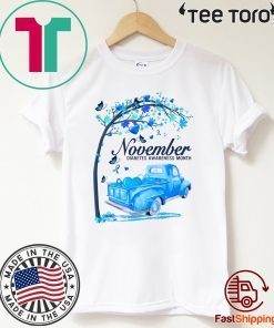 November Diabetes Awareness Month Blue Ribbon Truck Tree 2020 T-Shirt