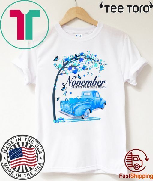 November Diabetes Awareness Month Blue Ribbon Truck Tree 2020 T-Shirt