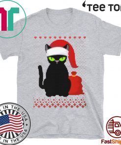 Womens Santa Hat Xmas Cat Knitted Christmas Tee Shirt