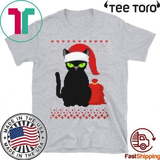 Womens Santa Hat Xmas Cat Knitted Christmas Tee Shirt