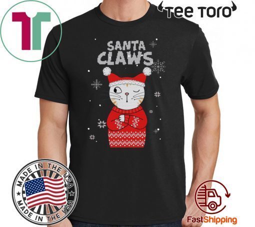 Santa Claws Cat Ugly Christmas Sweater Style Tee Shirt