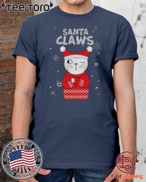 Santa Claws Cat Ugly Christmas Sweater Style Tee Shirt