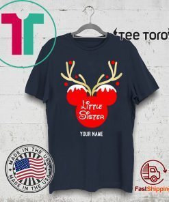 Custom Name Little Sister Mickey Reindeer Family Christmas Tee Shirt