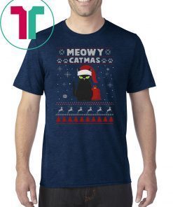 Meowy Christmas Ugly Crewneck Shirt Christmas Gift For Cat Lover