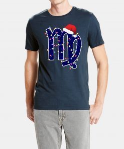 Virgo Zodiac Sign In Christmas Lights And Santa's Hat Nice Gift T-Shirt