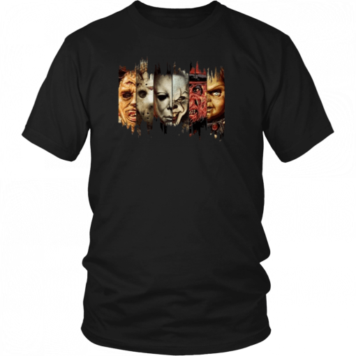 Horror Movies Characters Faces Cool Halloween Offcial T-Shirt