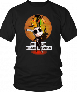 Jack Skellington Holding Hockey Stick Chicago Blackhawks Halloween Costume Tee Shirt