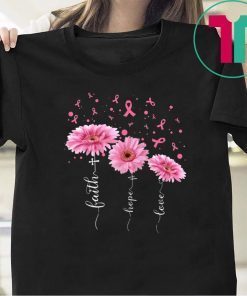 Eletees Faith Hope Love Pink Flower Breast Cancer Shirt For Mens Womens Kids