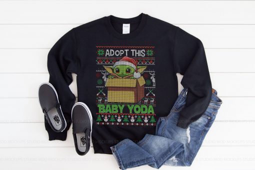 Baby Yoda Star Wars Ugly Christmas Sweater Star Wars The Mandalorian The Child Red Hue Portrait Hilarious Shirt Christmas Party hoodies